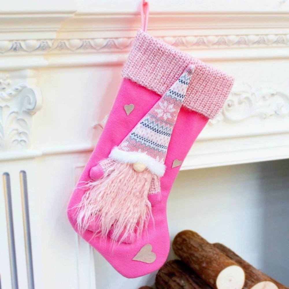 Large Pink Bearded Gnome Christmas Stocking~~NWOT